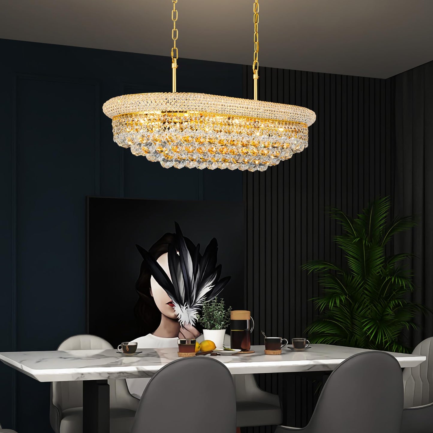 Gifarich Crystal Chandeliers For Dining Room Light Fixtures Over Table  Modern Crystal Chandeliers For Kitchen Lsland  9 Lights Empire Style Gold stylish Lighting Fixtures For Living Room Bar L31 Inch