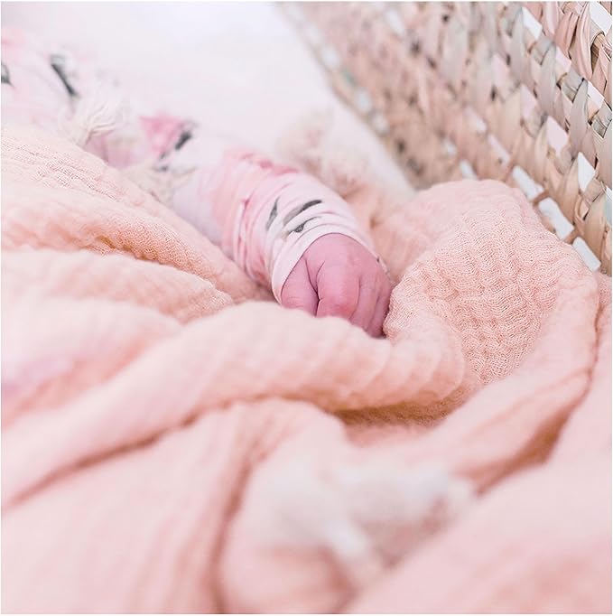 Crane Baby Muslin Swaddle Blanket, Soft Cotton Lightweight Nursery and Stroller Blanket for Baby Boys & Girls, Desert Rose, 30" x 40"