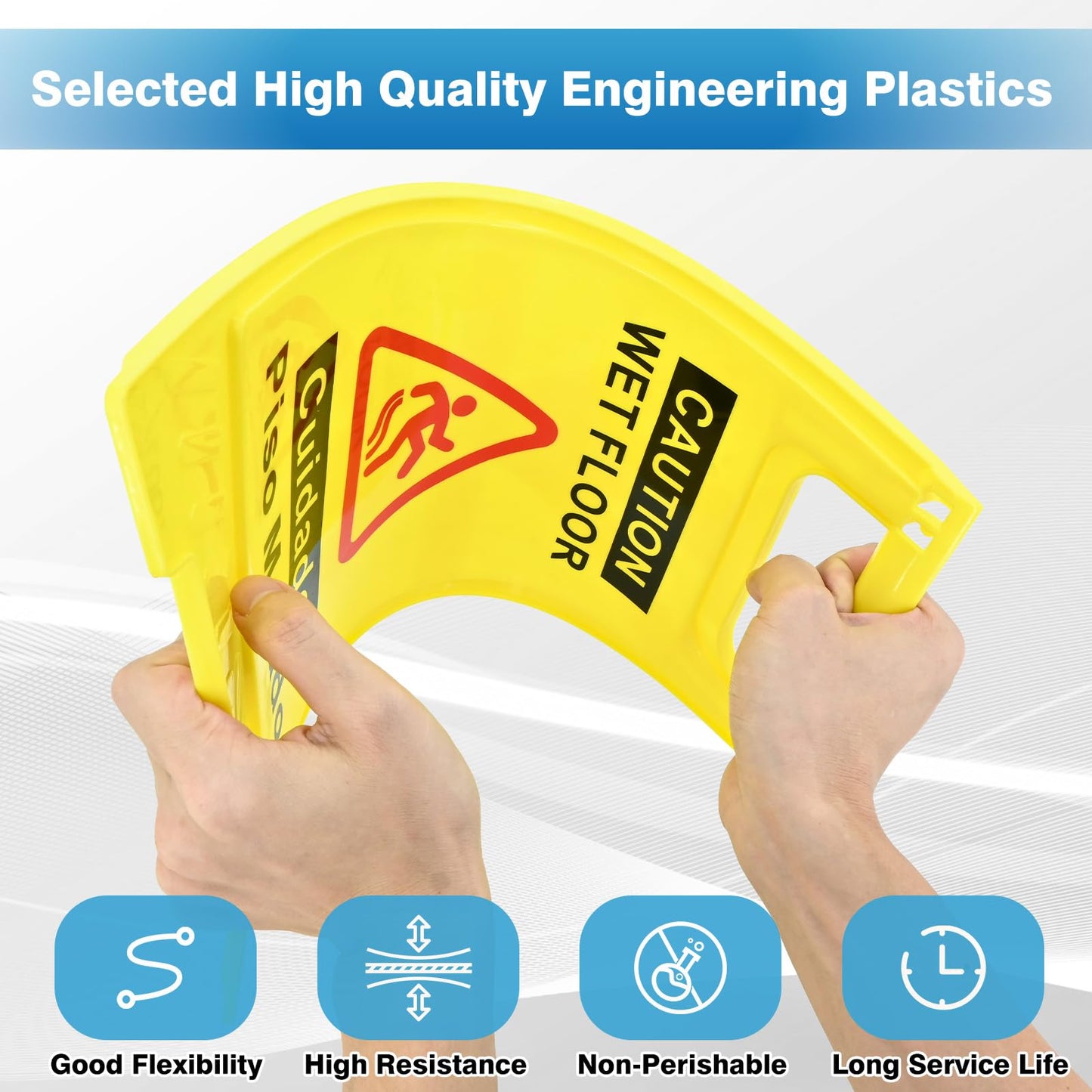 YOLNEXI 2 Pack Caution Wet Floor Sign, 17.5" Height, Bright Yellow, Double-Sided A-Frame Safety Caution Sign Commercial, Bilingual Caution Message