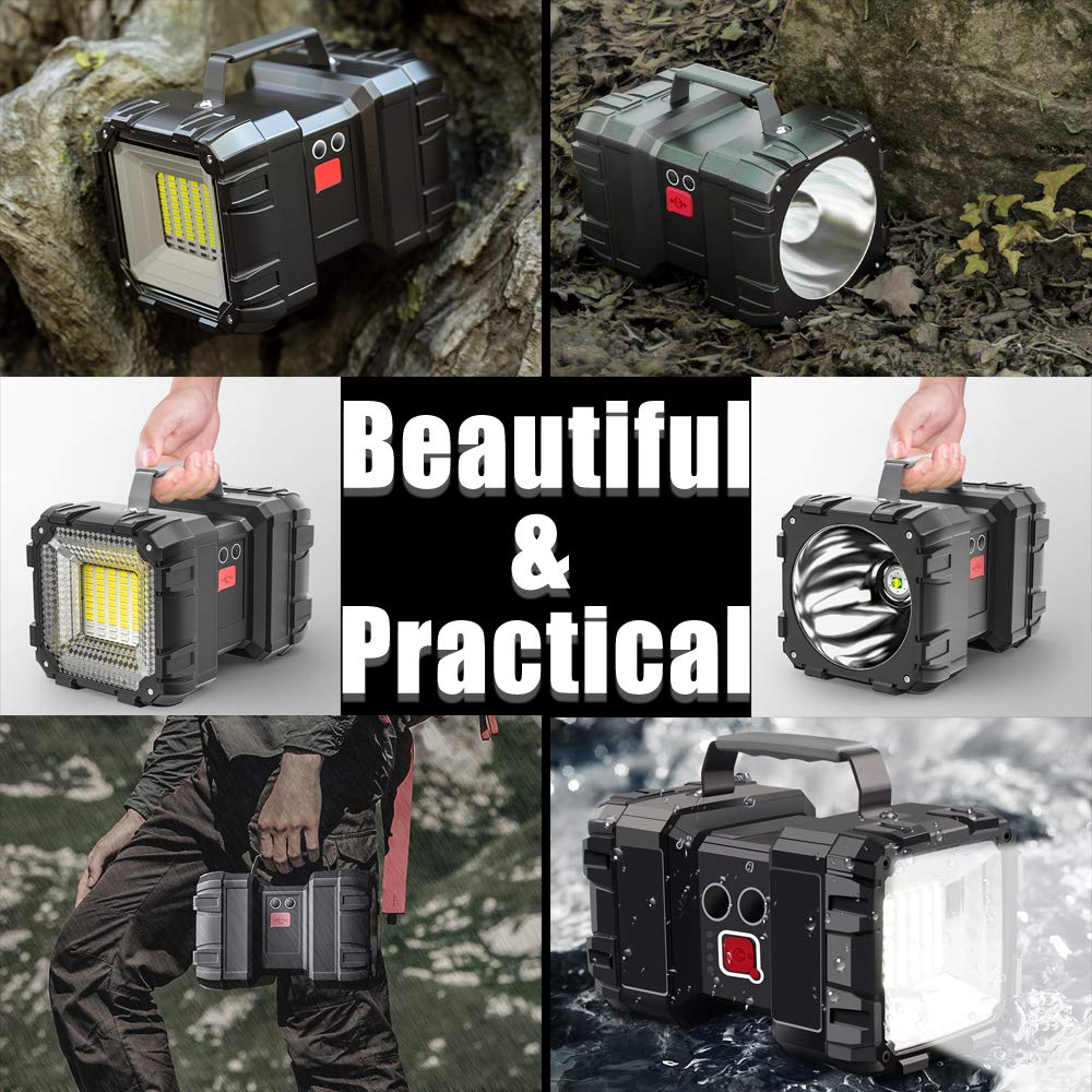 AlpsWolf Rechargeable LED Spotlight Flashlight 4000LM, 20000 Capacity, Waterproof, USB Output, X-Large, Black, Model W846