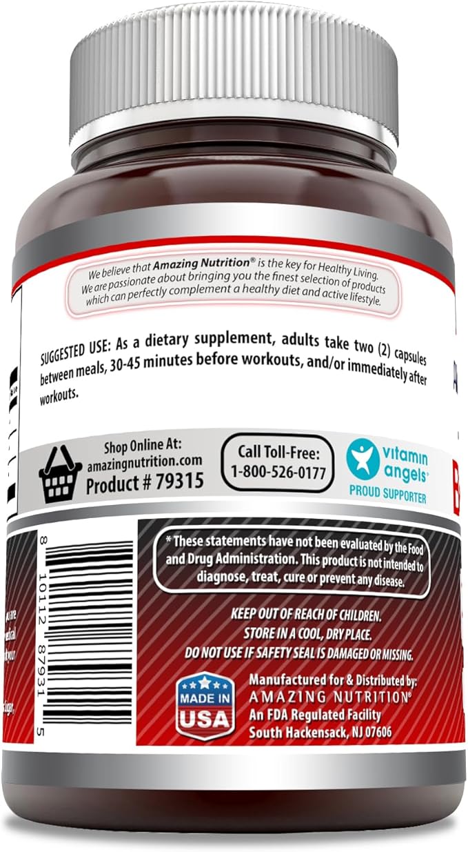 Amazing Formulas BCAA 2:1:1 1000 Mg Per Serving | Capsules | Branched Chain Amino Acids Supplement | Non-GMO | Gluten-Free | Made in USA (1 Pack, 250 Count)