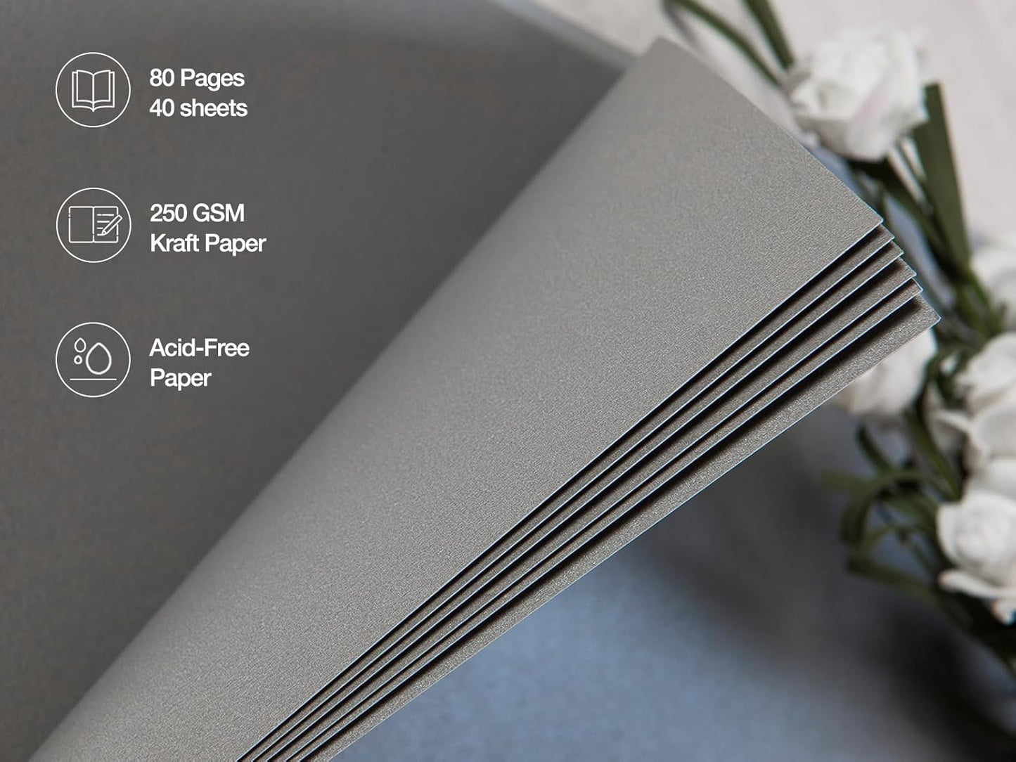 potricher 10 x 10 Inch DIY Scrapbook Photo Album 80 Pages Thick Kraft Blank Gray Paper Memory Book for Wedding and Anniversary Family (Gray, 10 Inch)