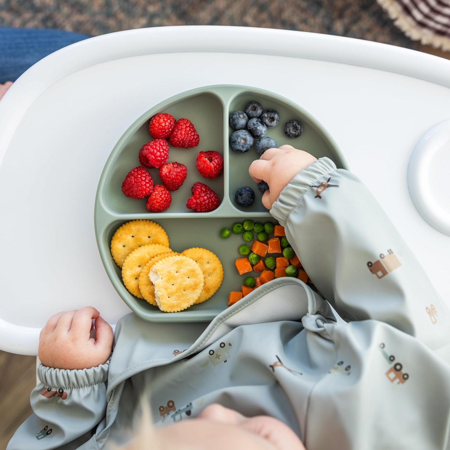 Silicone Baby Feeding Set - 19 Pcs Baby Led Weaning Supplies, Suction Plate and Bowl, Sippy Cup, 3 Set of Forks, Fruit Tetther, Tiny Brush, and Long Sleeved Bib