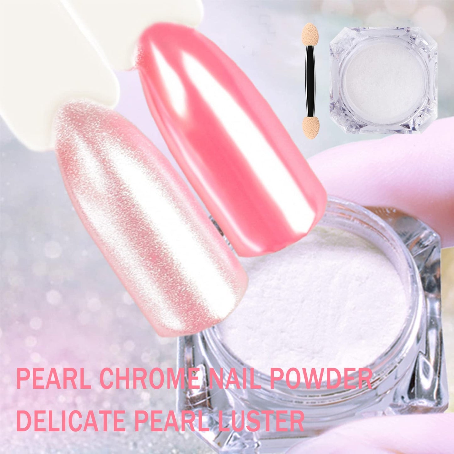 White Pearl Chrome Nail Powder, Pearlescent White Nail Art Jewelry Glitter Powder Symphony Mermaid Pearl Neon Nail Powder, The P