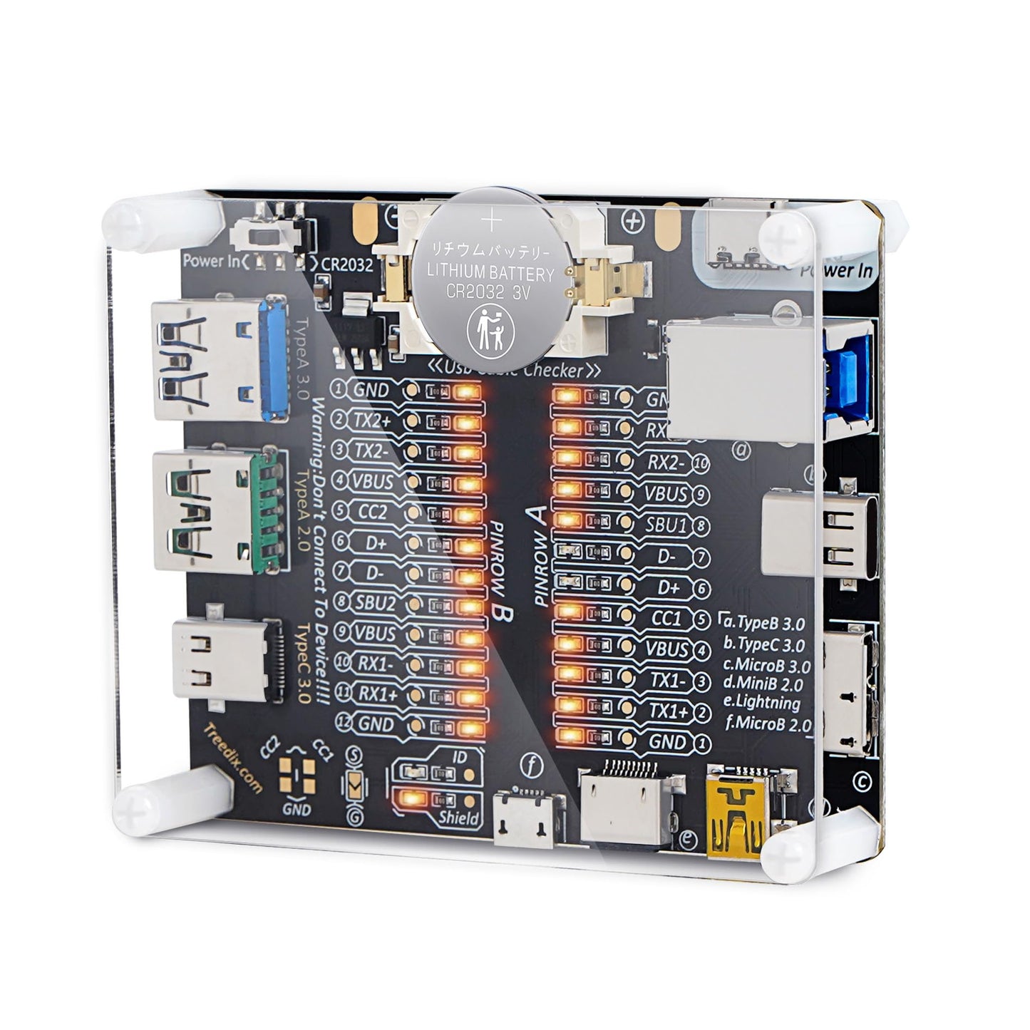 Treedix USB Cable Tester Board USB Cable Checker Data Wire with Acrylic Case Charging Test Data Line Type-C Micro Type A Type B