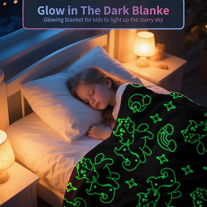 Unicorn Glow in The Dark Blanket, Unicorn Blanket for Girls/Kids, Unicorns Gifts for Girls Age 3-12, Toddler Blanket for Kids, Soft Fleece Blanket Throw Birthday Gift 40"x60"