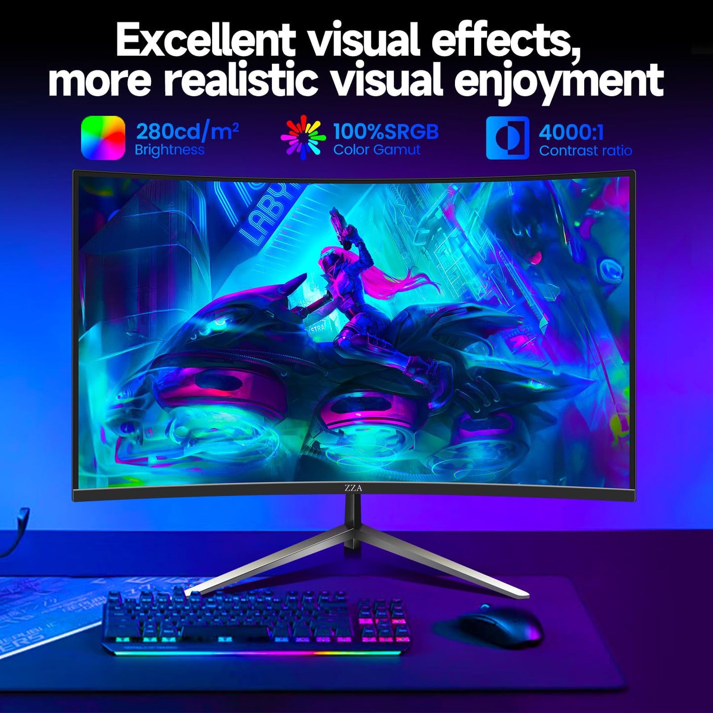 ZZA 32 Inch Monitor,1440p,2K 165Hz, 1ms Response Time,Computer Monitor FreeSync & G-Sync, HDR10, 122% sRGB Coverage, DP/HDMI, PC Monitor VESA Mount Compatible