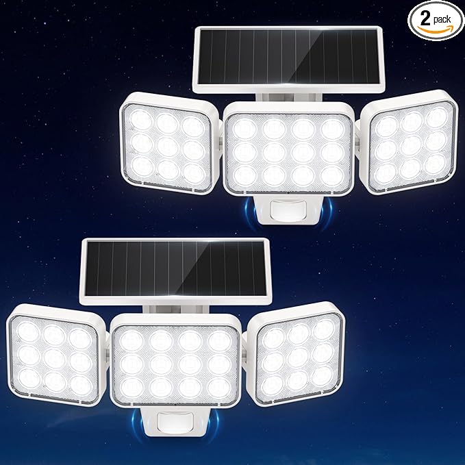 WdtPro Solar Lights Outdoor Motion Sensor, 3500LM Bright Solar Flood Lights Outdoor, Adjustable & Upgrade Glass Panel, Wir...