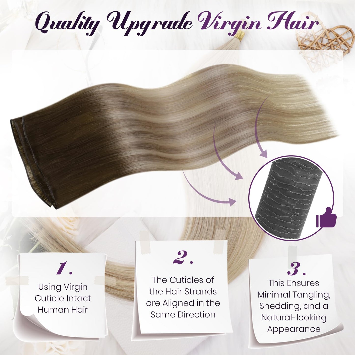 LaaVoo Genius Weft Hair Extensions Human Hair 18 Inch 25g Ombre Dark Brown to Light Brown Mix Blonde Invisible Sew in Human Hair