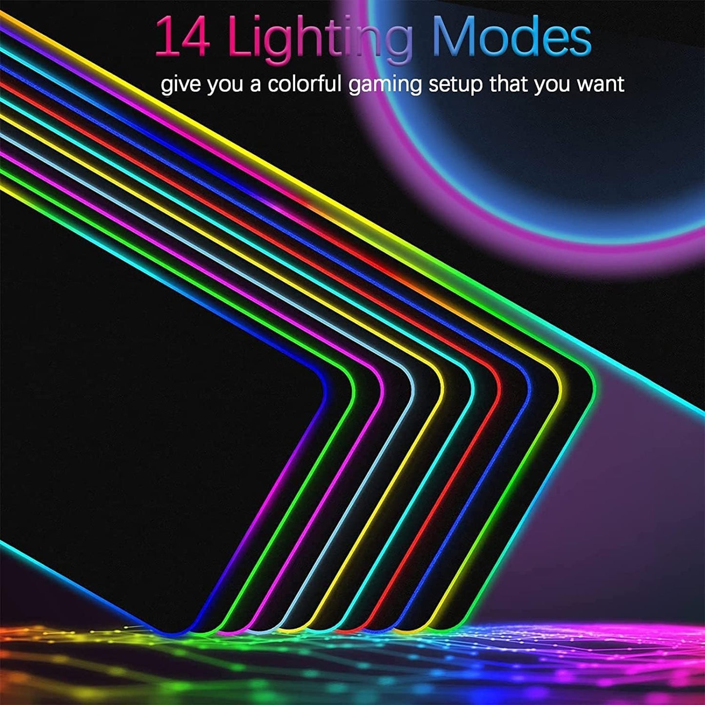 RGB Gaming Mouse Pad-14 Lights Modes-Large LED Extended Mousepad- USB Ports Ultra-Large Size Soft Extra Extended Mousepad, Anti-Slip Rubber Base Computer Keyboard Mat 31.5X 11.8in, Black