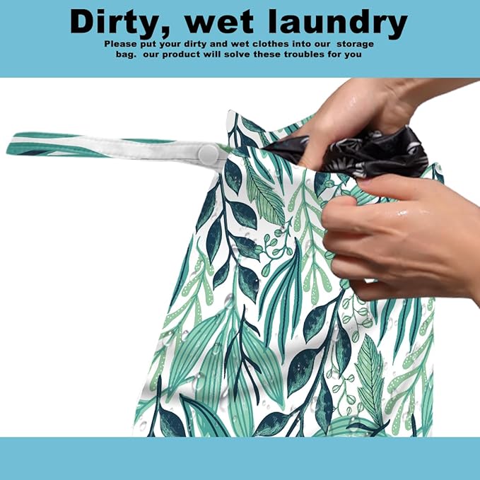 ZHAMEN 2Pcs Tropical Wet Bag 12x10 Inch, Plant Waterproof Reusable Wet Dry Bags, Leaves Washable Travel Laundry Bags for Swimsuit Beach Diapers Dirty Yoga Gym Clothes, Plants Gifts for Women Friend