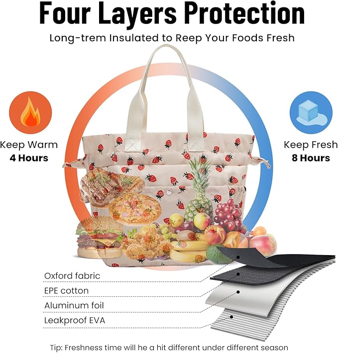 MEXS Lunch Bag for Women Reusable Drawstring Insulated Lunch Box Stain-Resistant Large Cinch Closure Lunch Bags for Work Office