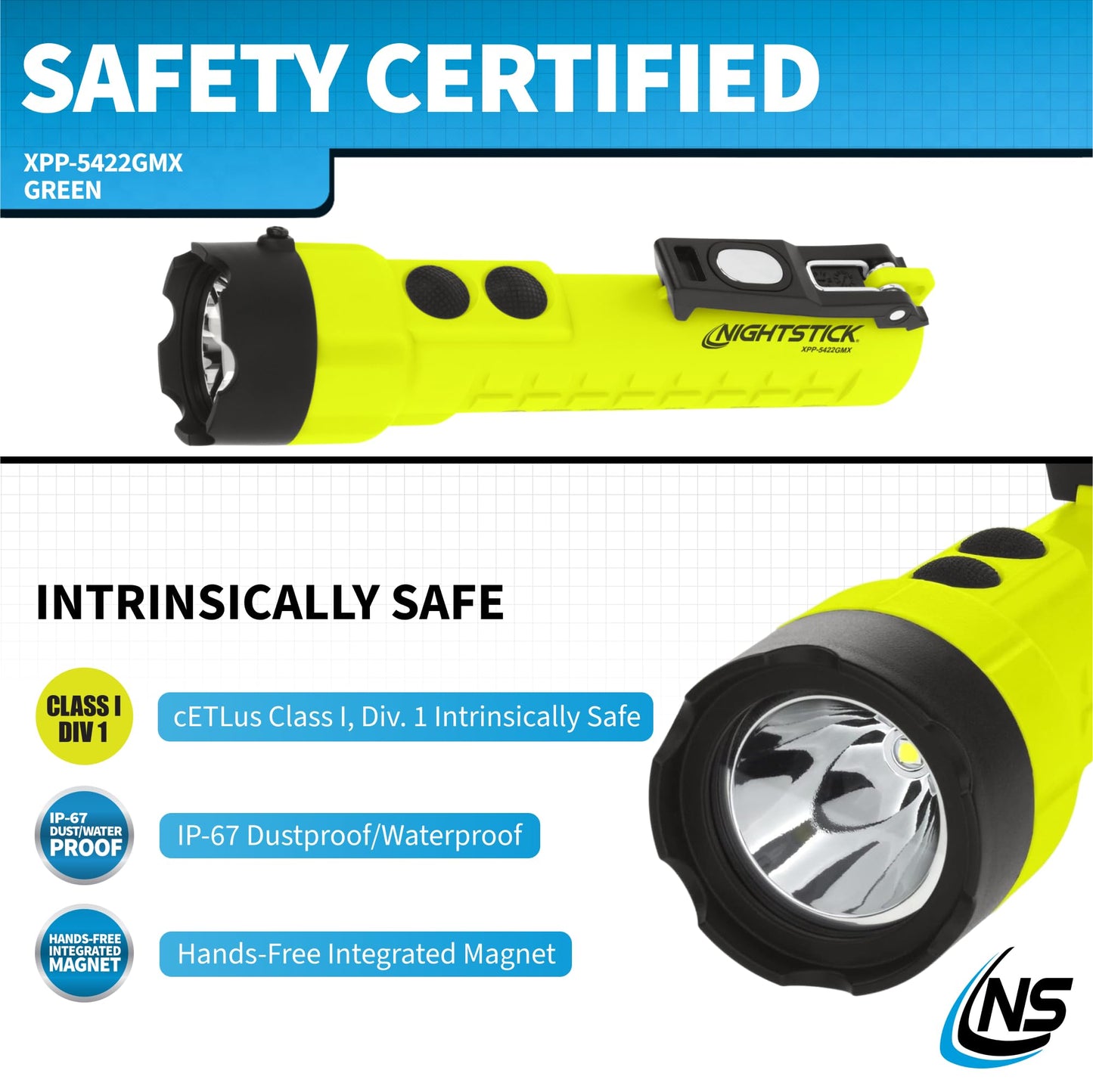 Nightstick X-Series Dual-Light Flashlight, Xpp-5422Gmx, Intrinsically Safe, Medium, Polymer, Green/Black