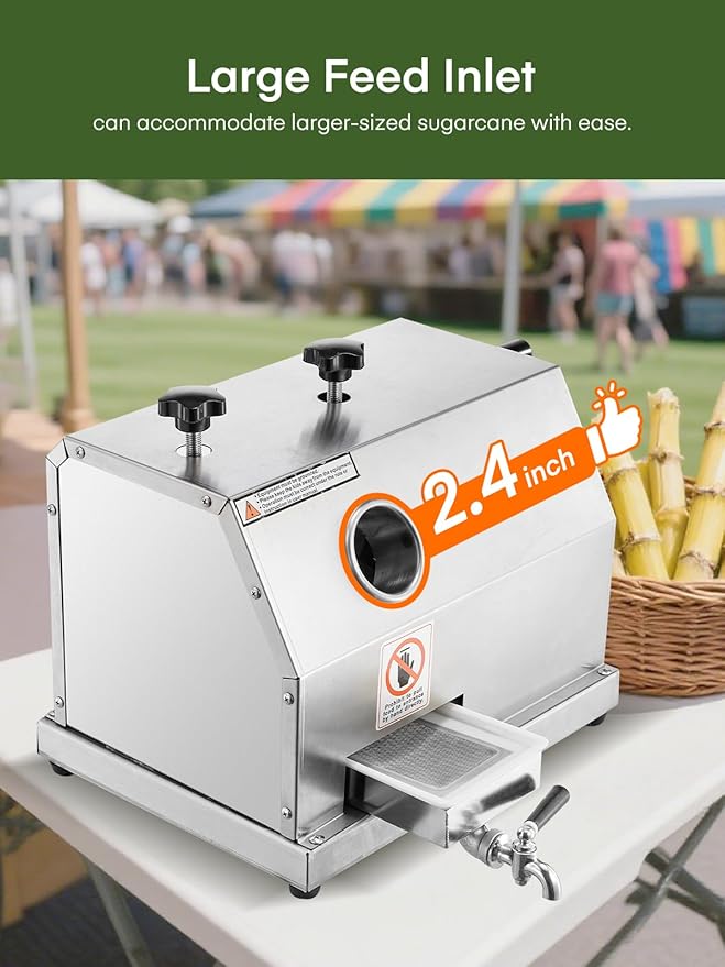 FOHERE Commercial Sugarcane Juicer, 110LBS/H High Output Sugar Cane Press with 3 Stainless Steel Rollers, 2.4" Large Inlet, Manual Sugarcane Juice Extractor Squeezer for Home/Commercial Use