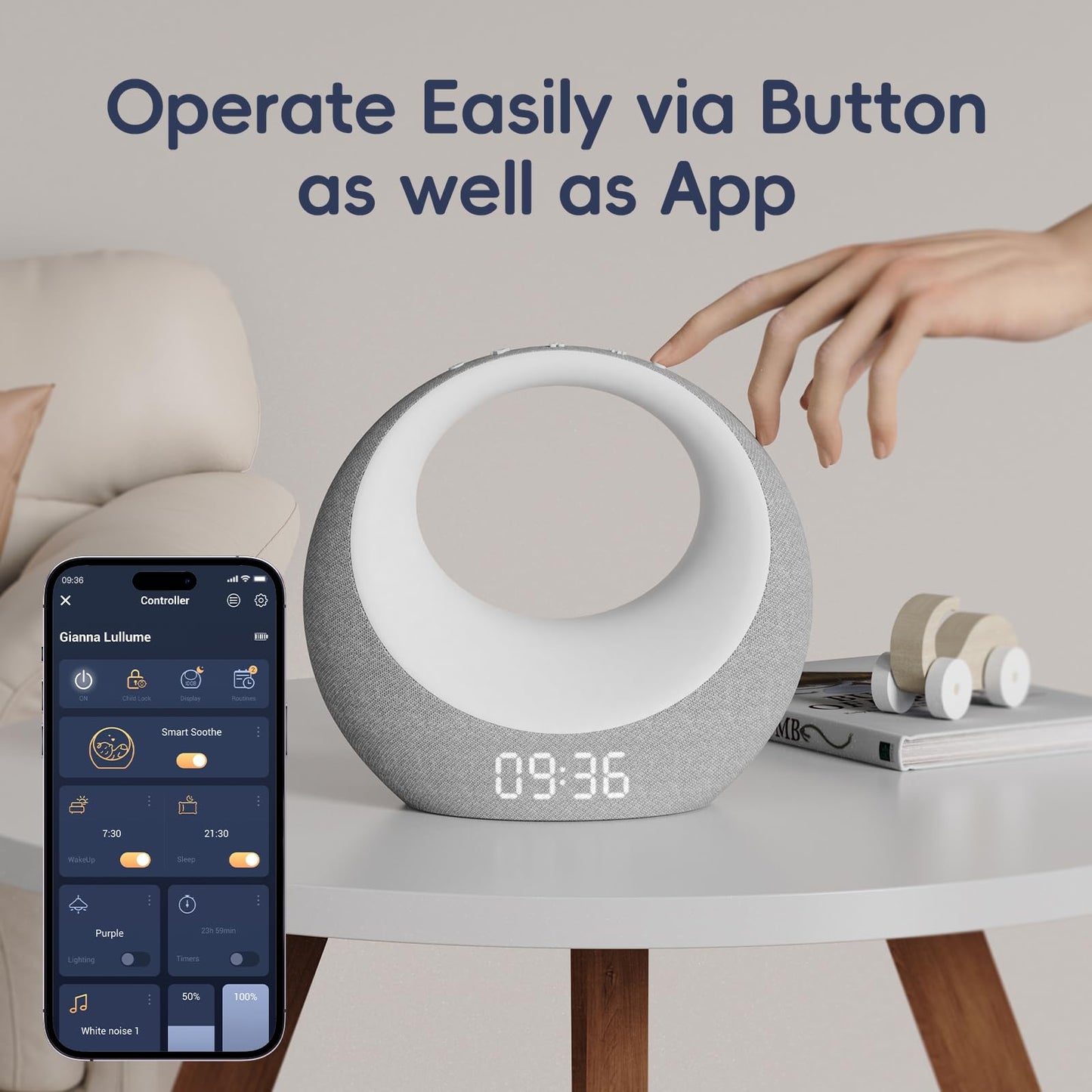 Gianna Baby Sound Machine - Auto-Soothing, Customizable Recording, 26 Soothing Sounds, 8 Eye-Care Lights, APP-Controlled White Noise Machine, Rechargeable Sleep Trainer - Ideal for Nurseries, Bedrooms