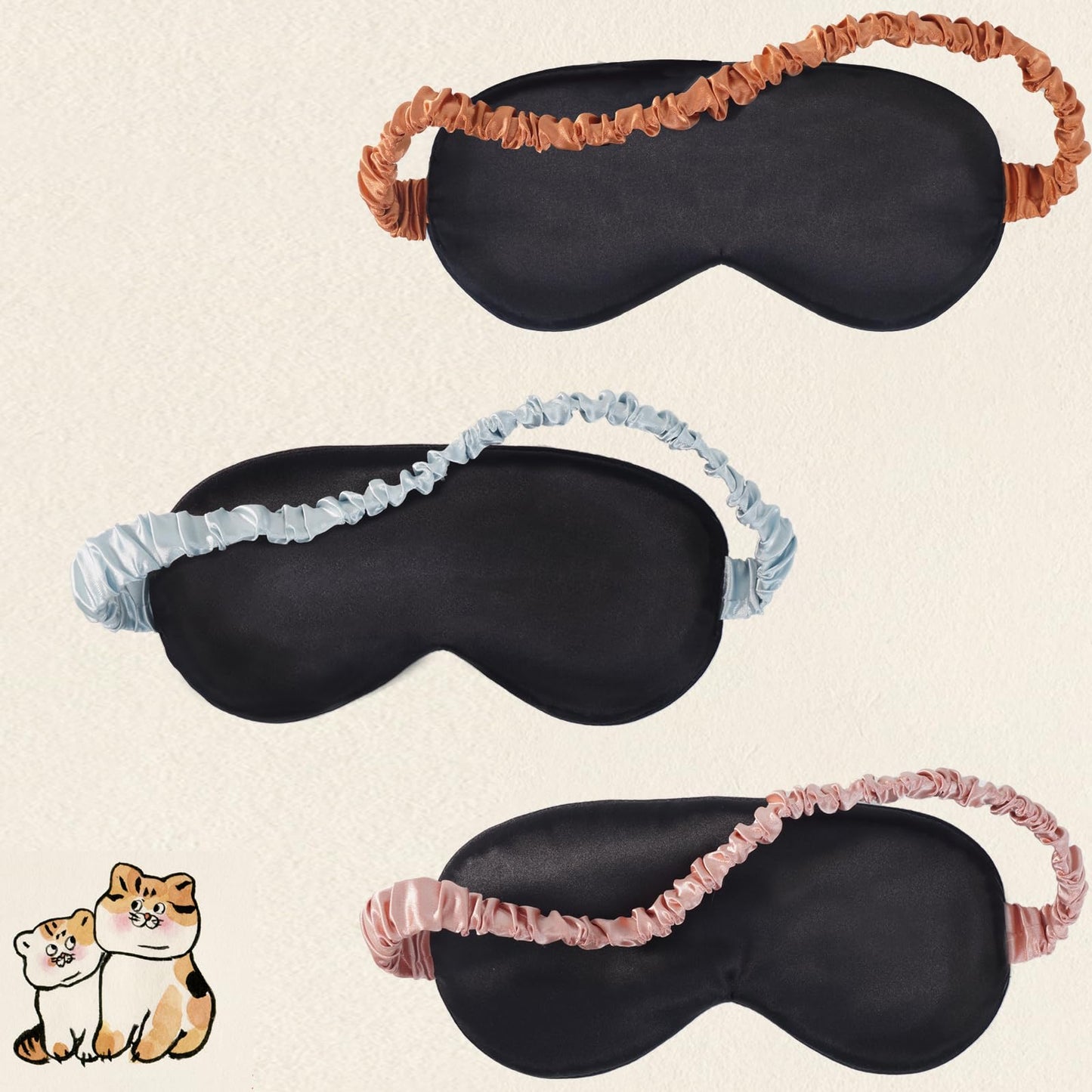 BERMIFA Sleep Masks, 3 Packs Silky Satin Eye Masks for Sleeping,Effective Light Blocking Blindfold for Men Women, Cute Cat Paw Design, with No-Pressure Elastic Strap