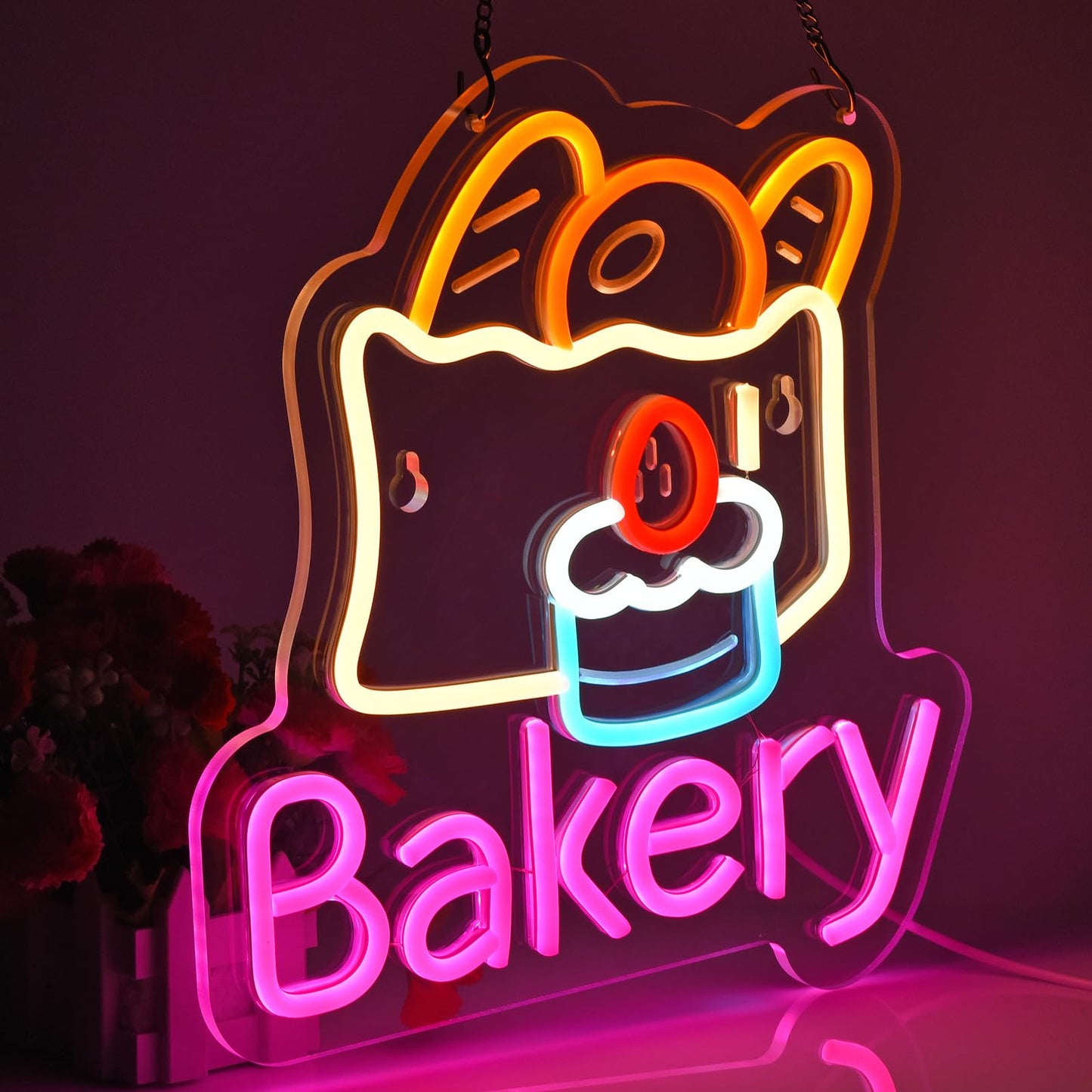 Jomobuty Bakery Neon Sign For Wall Decor Led Light Up Sign Kitchen Baking Dessert Shop Restaurant Business Signage Cake Food Shop Cafe Birthday Party 12.6 X 11.8 Led Art Hanging Decorative Gifts