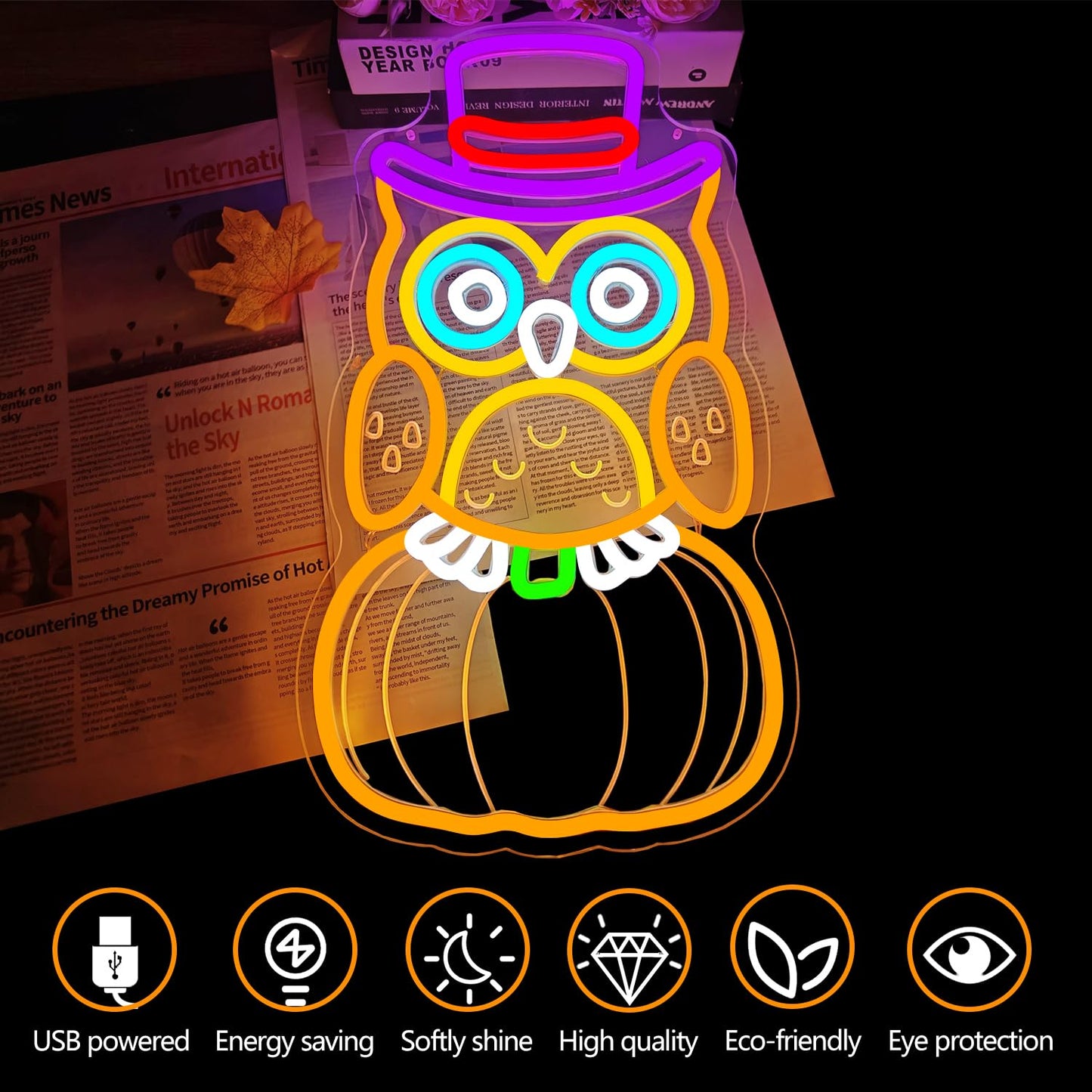 Thanksgiving Neon Sign For Wall Decor Pumpkin Owl Led Sign Thanksgiving Decor Fall Neon Light Up Sign For Owl Decor Thanksgiving Party Gift Wall Art Fireplace Bar Club Door Window