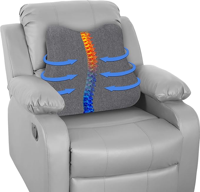 HOMBYS Ergonomic Lumbar Support Pillow for Recliner Chair, Memory Foam Back Support Cushion for Elderly,Back Support Pillow with Dual Extension Straps,Extra Large Lumbar Support Pillow