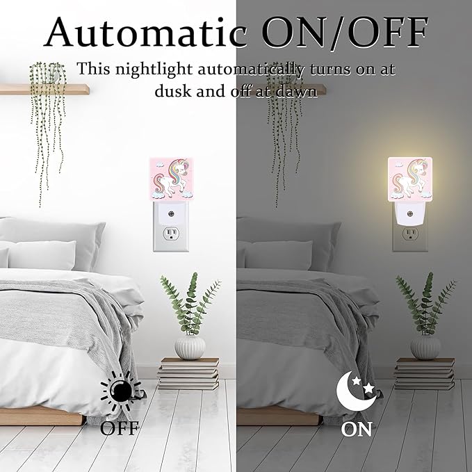 Cute Rainbow Unicorn Night Light, Pink Unicoron Cloud Stars Dusk to Dawn Night Light Plug in,0.5w Energy Saving Sleep Friendly NightLight for Kids Boys Girls Home Decor