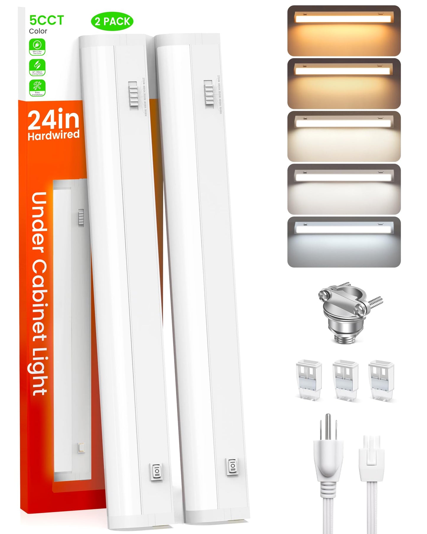 Alusso Lighting?24 Inch Led Under Cabinet Lighting Hardwired & Plug In  5Cct Color Selectable 2700K-5000K Dimmable 15W 1350Lm High Brightness  Linkable Strip Under Counter Lights For Kitchen  2 Pack