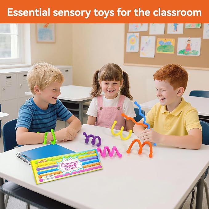 Fidget Toys Sensory Stick: Textured Sensory Toy Suitable for Children and Adults, Relieves Stress and Anxiety, Classroom Travel Essentials, 6PCS， Suitable for Autism and ADHD.