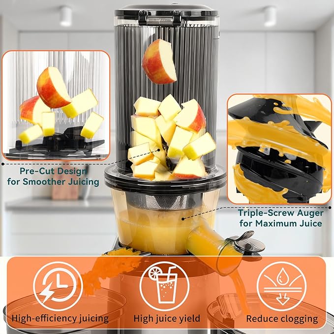 Cold press juicer machines，HYSapientia Electric masticating slow juicer for vegetable and fruit,Powerful Motor,Self Precut System,Easy to Clean,High Juice Yield,Juice & Fruit Purée Gelato Strainers