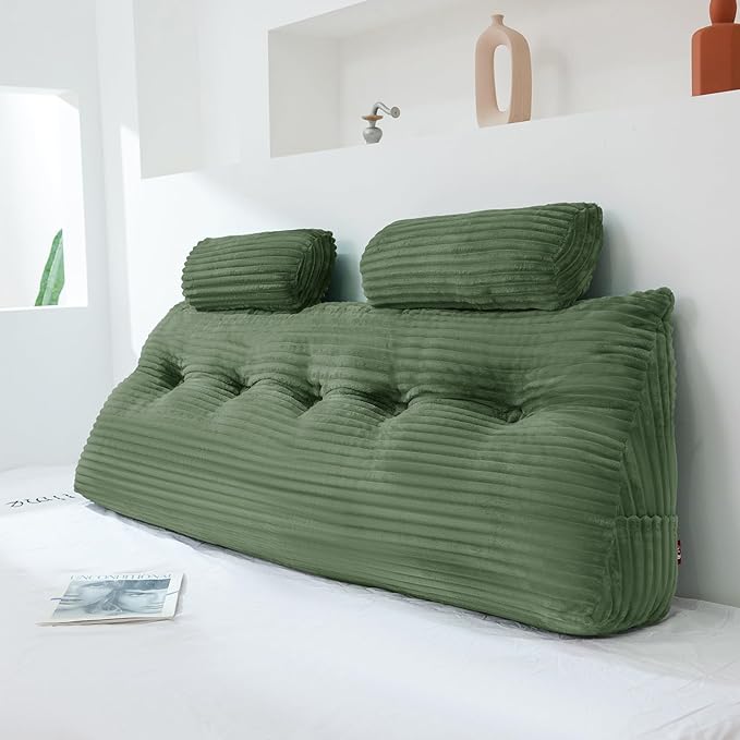 Headboard Wedge Pillow with 2 Pack Neck Roll Pillow Large Headboard Pillow Soft and Supportive with Removable Cover (sage Green, Queen:59x8x20 Inches)
