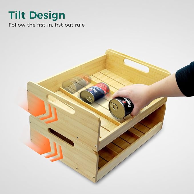MinBoo Bamboo Can Organizer for Pantry - Stackable Can Rack for 24 Cans, Canned Food Storage, Pantry Shelf, Kitchen Cabinet or Countertop