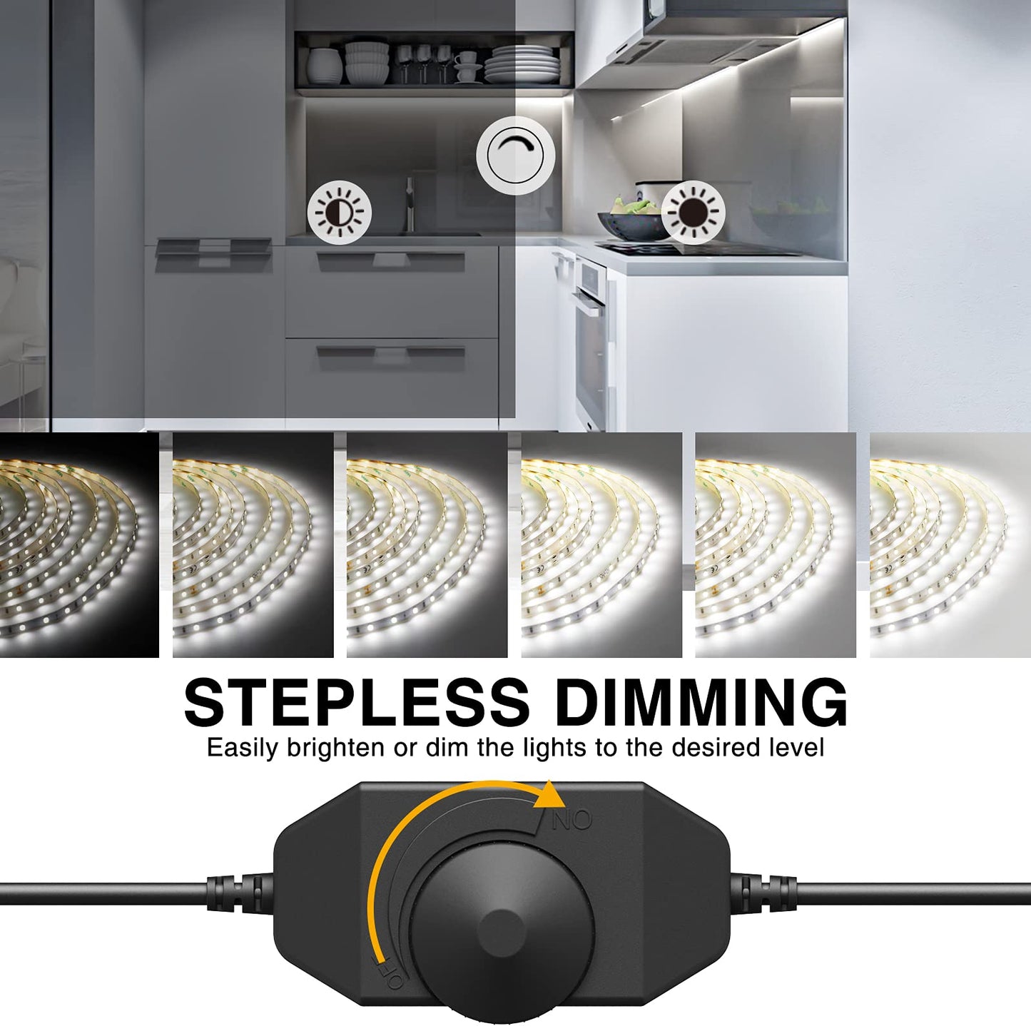 Onforu Led Strip Lights, 32.8Ft Dimmable Daylight White Tape Light Kit, 600 Leds, Flexible 12V Lighting For Home And Bedroom