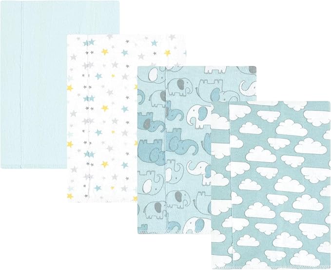 Luvable Friends Hudson Baby Flannel Burp Cloths 4pk, Blue Elephant Journey