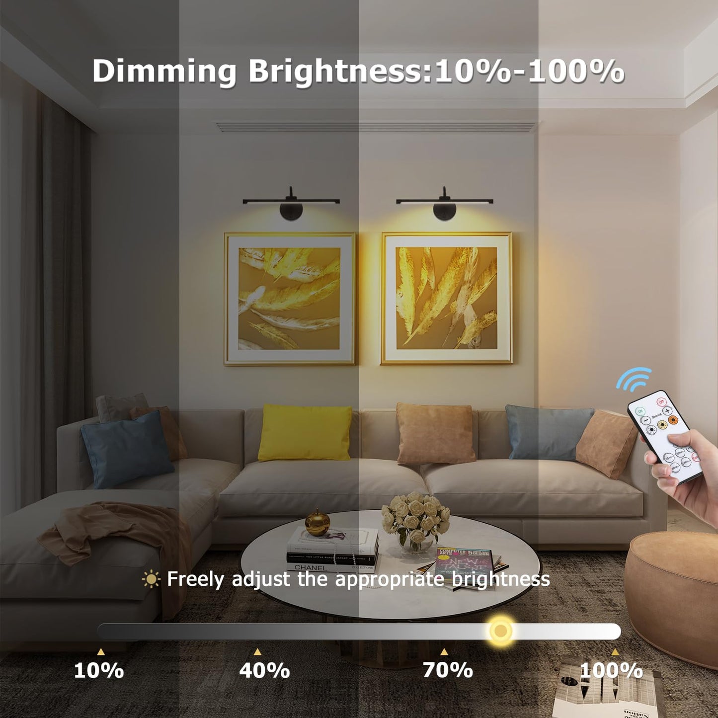 Picture Lights For Wall - Wireless Rechargeable Led Light With Remote  Adjustable Arm  Gold Battery Operated Display Lighting For discomfort-reducingtings  Bedroom  Gallery Wall D?Cor (Black  12.6 Inch - 2Pack)