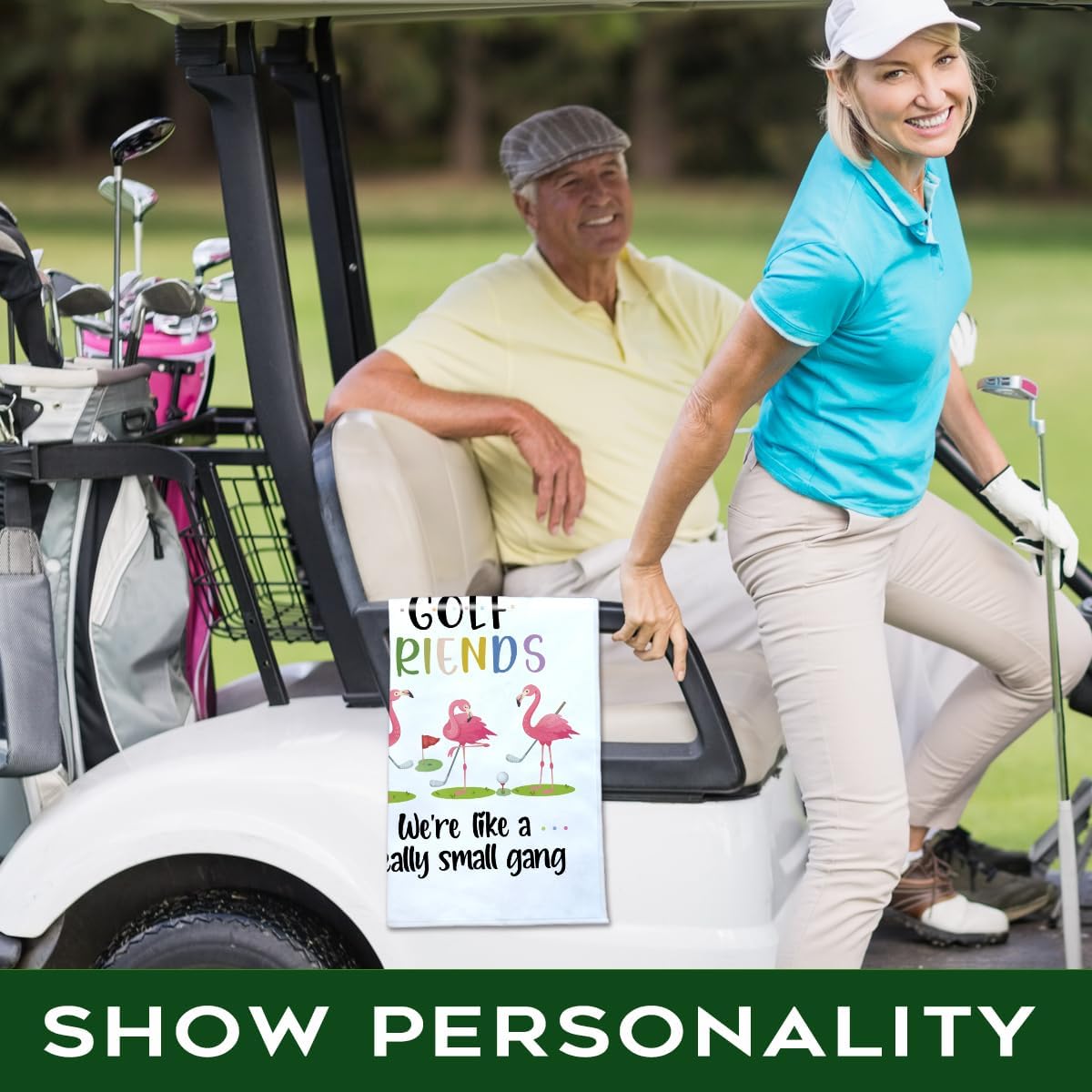Polyester Cotton Blend Printed Golf Towel, Funny Flamingo Golf Accessory for Men Women, Golf Gift for Fan, Lover Birthday Gift