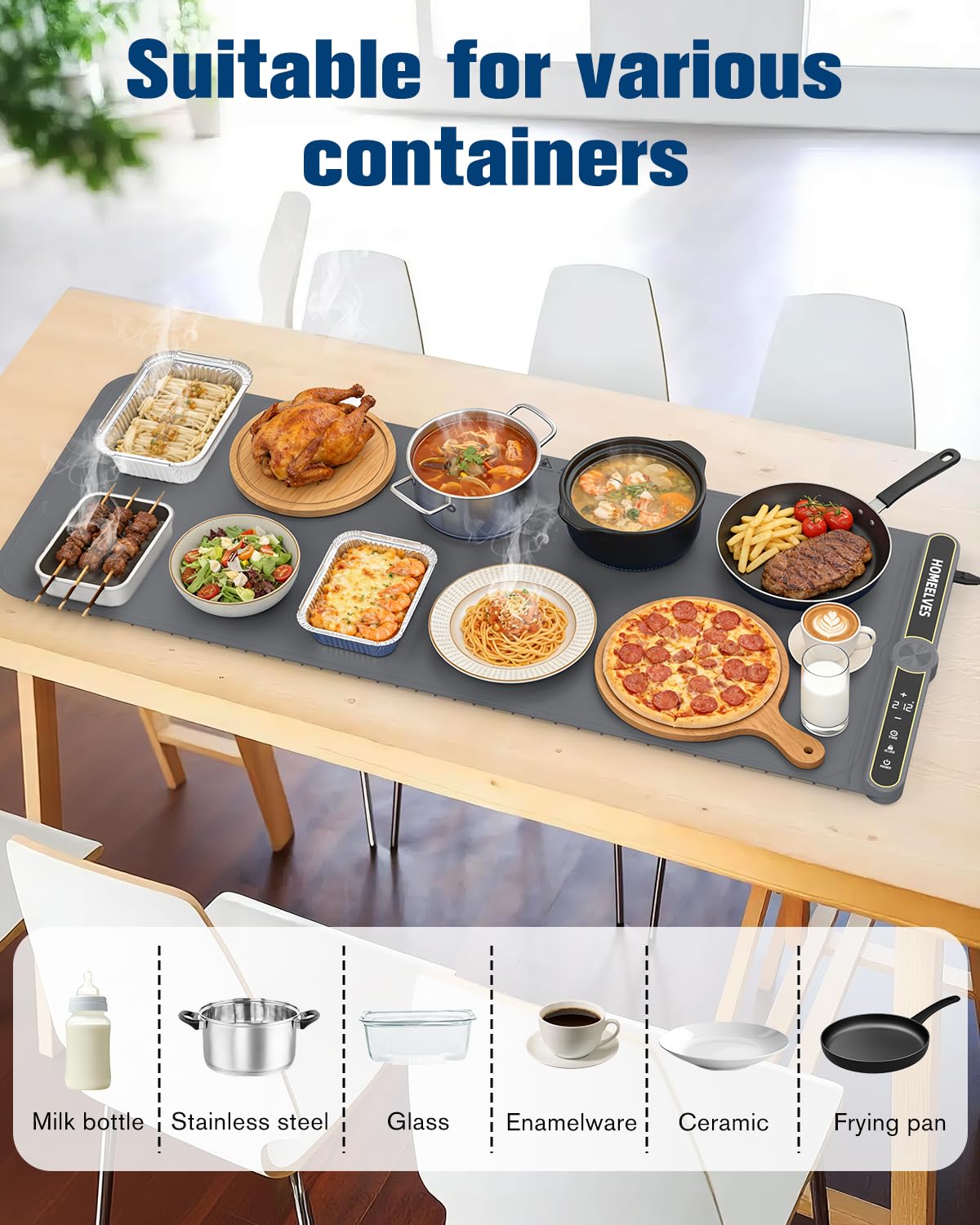 Warming Mat for Food Extra Large 39.4”X15”, 8S Rapid Heating Electric Warming Tray with 9 Temp Setting and 6H Timer, Food Warming Pad, Portable Food Warmers for Parties Buffet, Gray