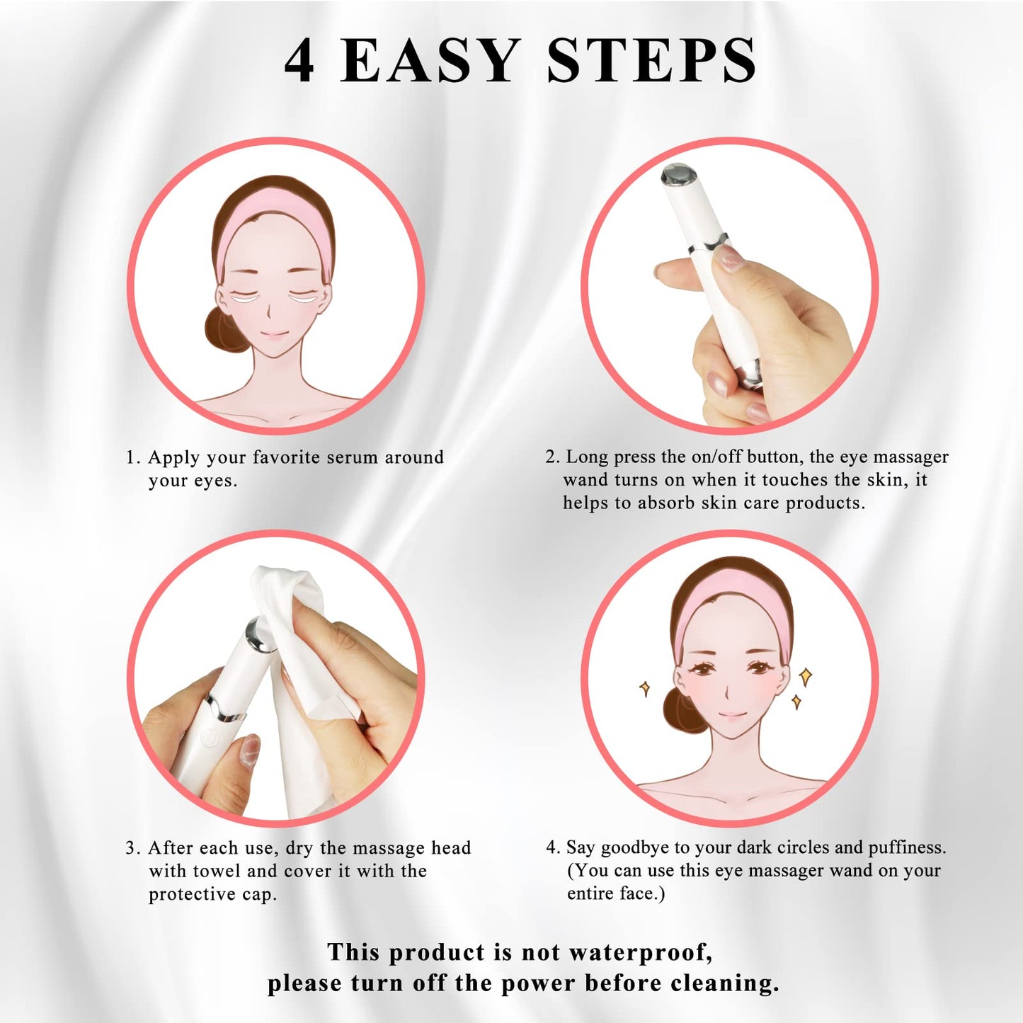 Ideal Swan Eye Massager Wand - Chargeable Facial Massager for Dark Circles, Eye Bags, Puffiness Under Eyes (White)