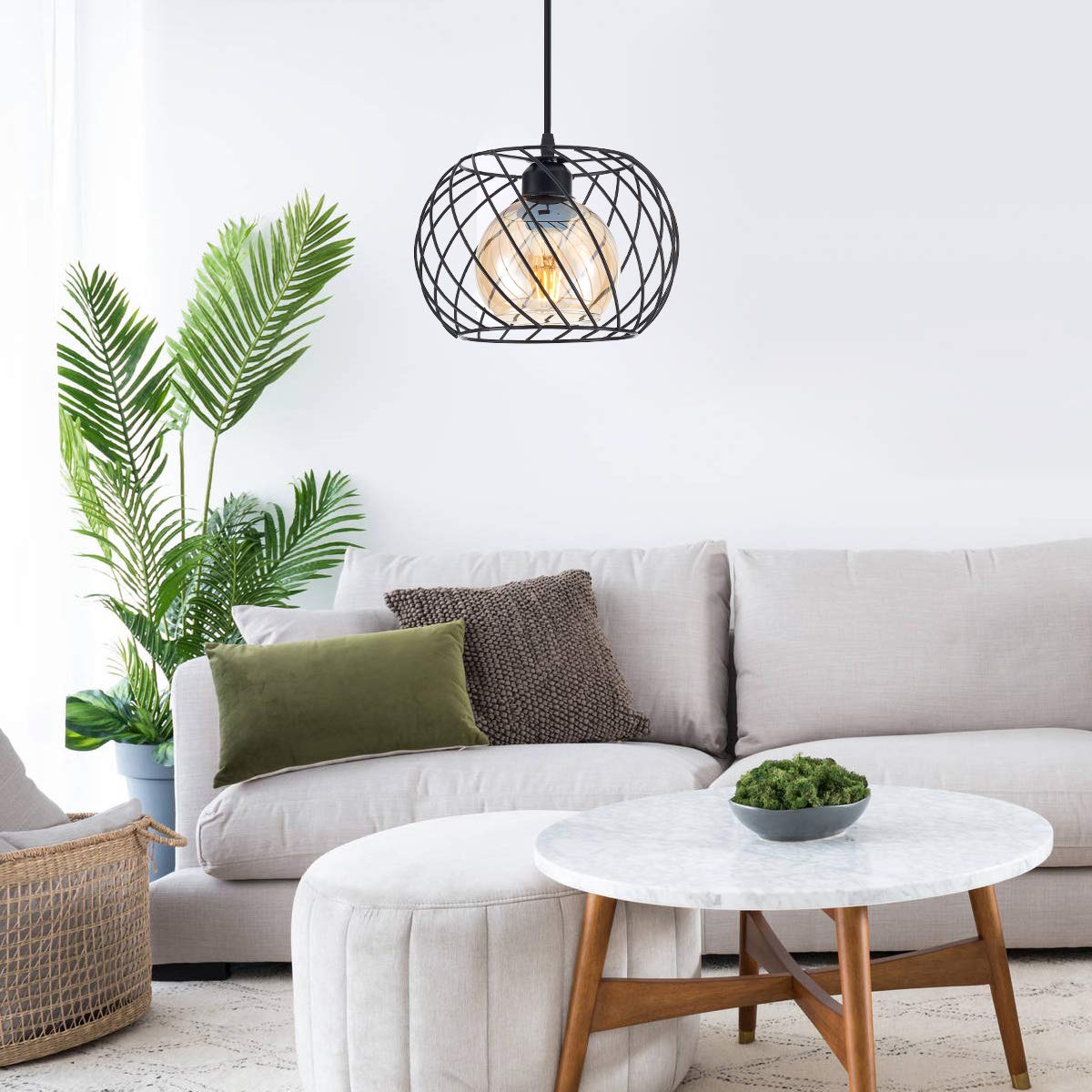 YLONG-ZS Pendant Light with Dimmer Switch, Amber Glass Shade, 16ft Cord, Black Finish, Model YL17B