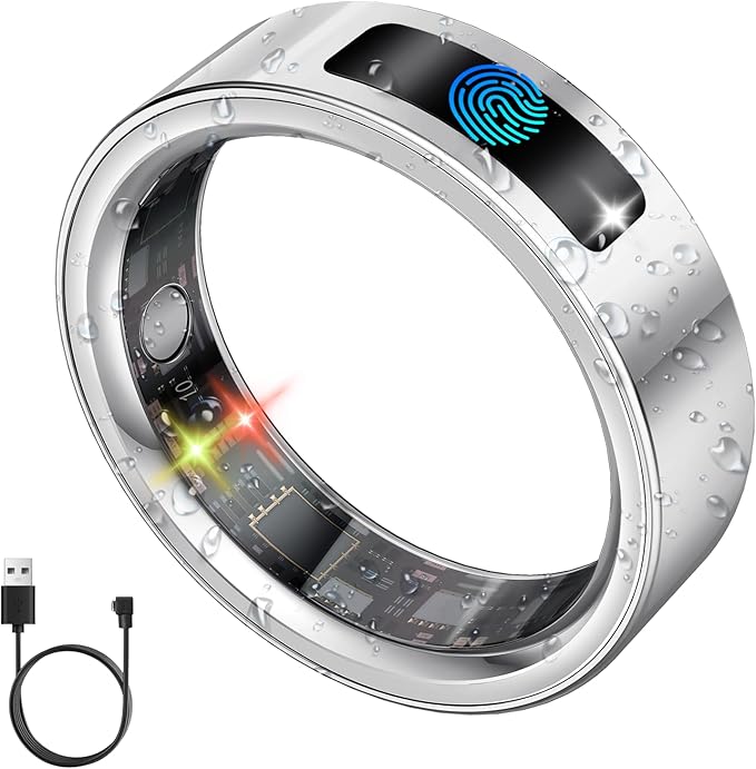 uaue Smart Ring for Women Men, Fitness Tracker Ring with Heart Rate/Women's Health/Sleep/Steps, Touch Control, Vibration A...