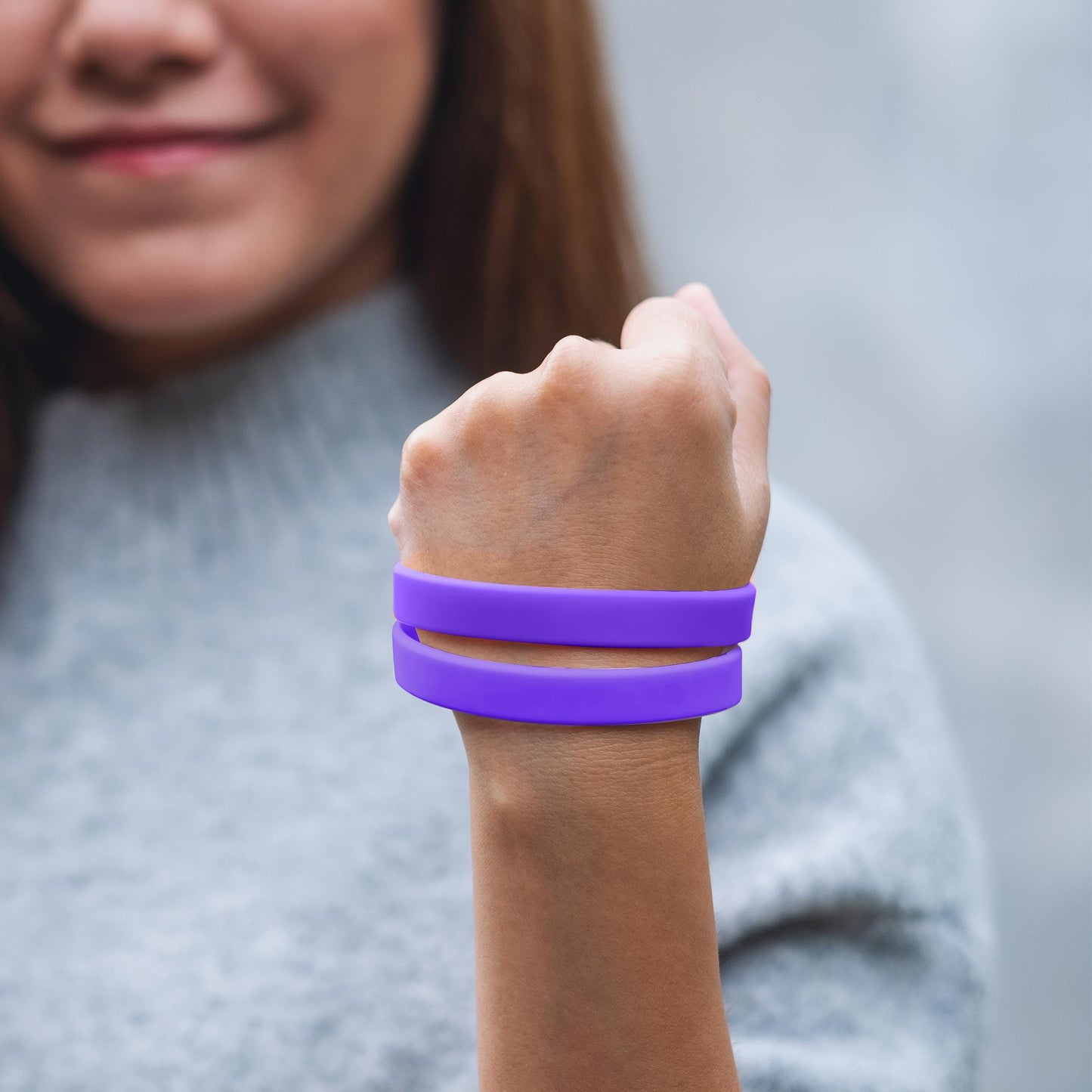 Lesnala 24Pcs Purple color blank silicone bracelet Solid color rubber wristbands Stretch wristbands for events Men Women Teen Ga