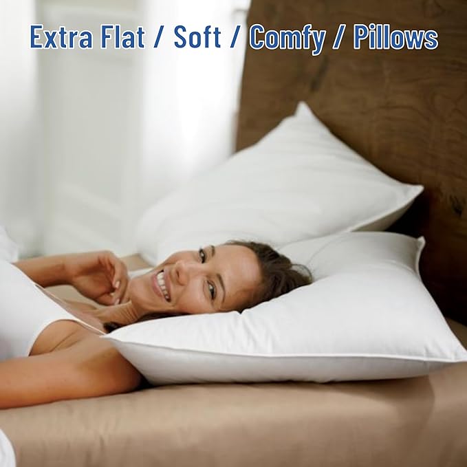 SILUI Pillows King Size Set of 4 Pack Extra Flat Thin Soft Support Hypoallergenic Plush Down Alternative Bed Pillow for Back, Stomach or Side Sleepers,20x36in