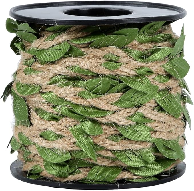 Radix Rope Natural Jute Twine with Green Leaf - 33 Feet (10 Meters) | Decorative Garden String for Gift Wrapping, Crafts, ...