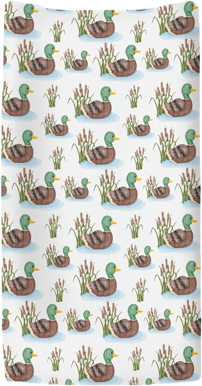Cute Mallard Ducks Pond Changing Pad Covers for Baby Girl Boy Hunting Duck Season Fitted Change Table Cover Mats Wild Duck Reef Lake Soft Diaper Changing Table Sheets 32''×16''