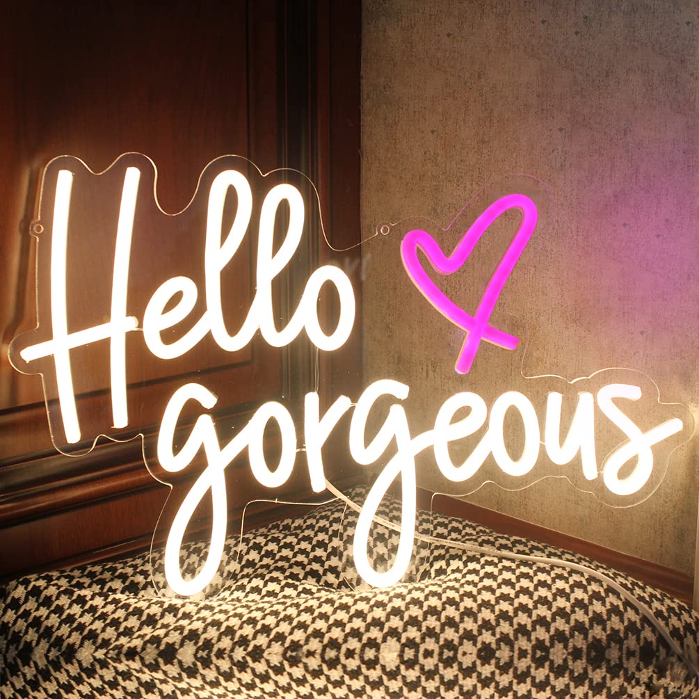 DAKABUKA Neon Sign LED Light Wall Art D Warm White Acrylic 16.5x11 inches Model NL008-hello gorgeous