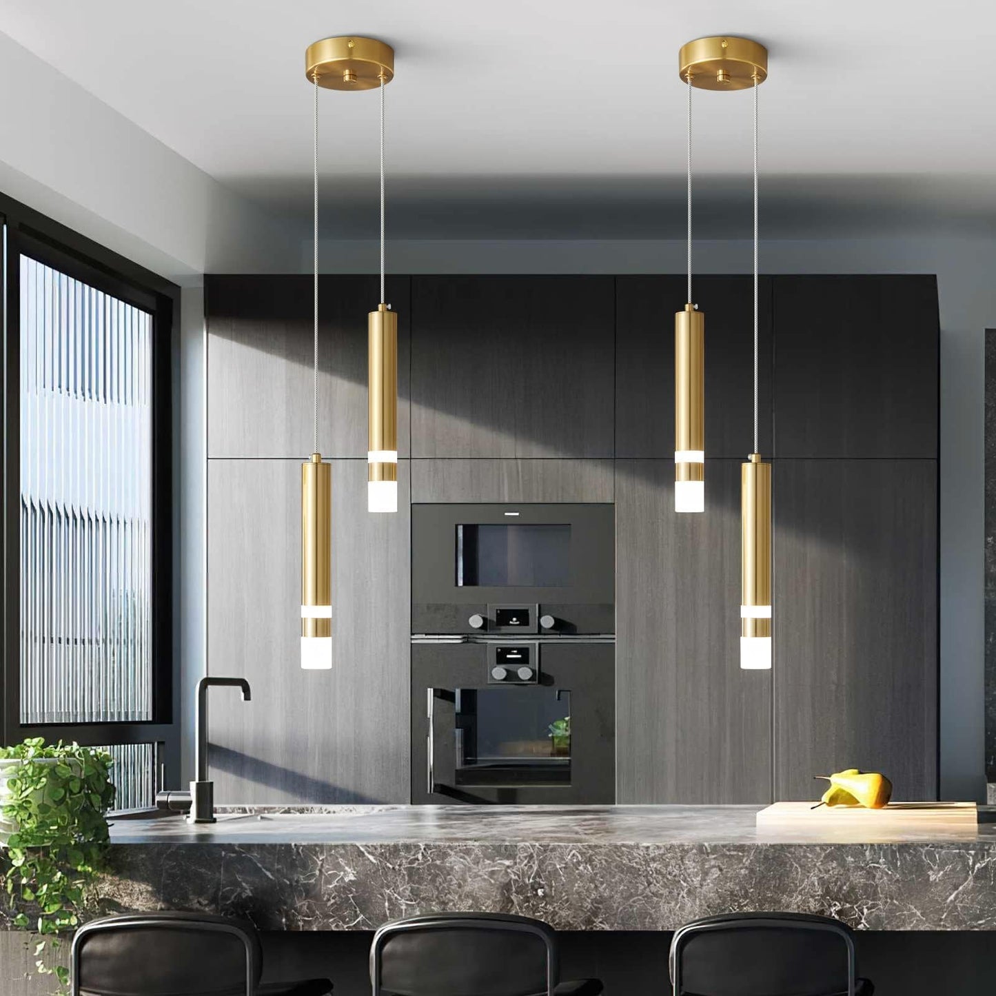 Liangmh Modern Pendant Light Kitchen Fixture Dimmable Led Gold Mini Pendant Lighting Fo Kitchen Island Bedroom Bedside Table Small Pendant Lights (2-Light)