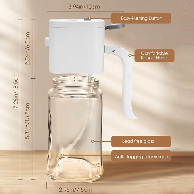 2-in-1 Olive Oil Sprayer Bottle 16.9oz/500ml - 2-in-1 Kitchen Gadget Olive Oil Dispenser, Suitable for Air Fryer, Salad and Barbecue, Kitchen Gadget
