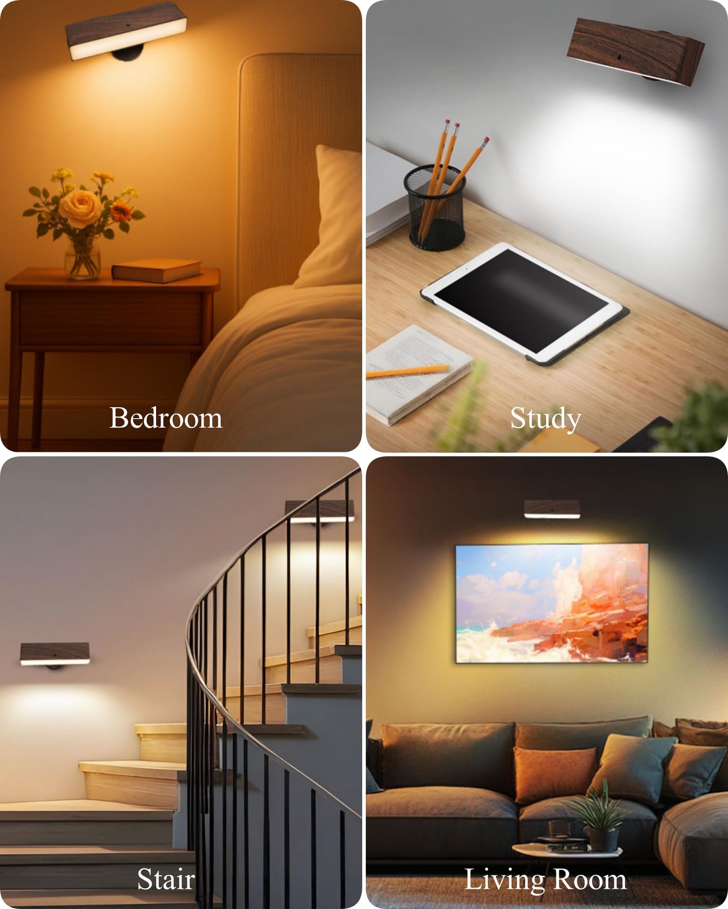 Battery Operated Wall Sconces Set Of 2: Wireless Rechargeable Wall Light With Remote&Button  360?Rotate Magnetic Scone Lighting Led Wall Mount Sconce Lamp For Bedroom Bedside Reading  Wood
