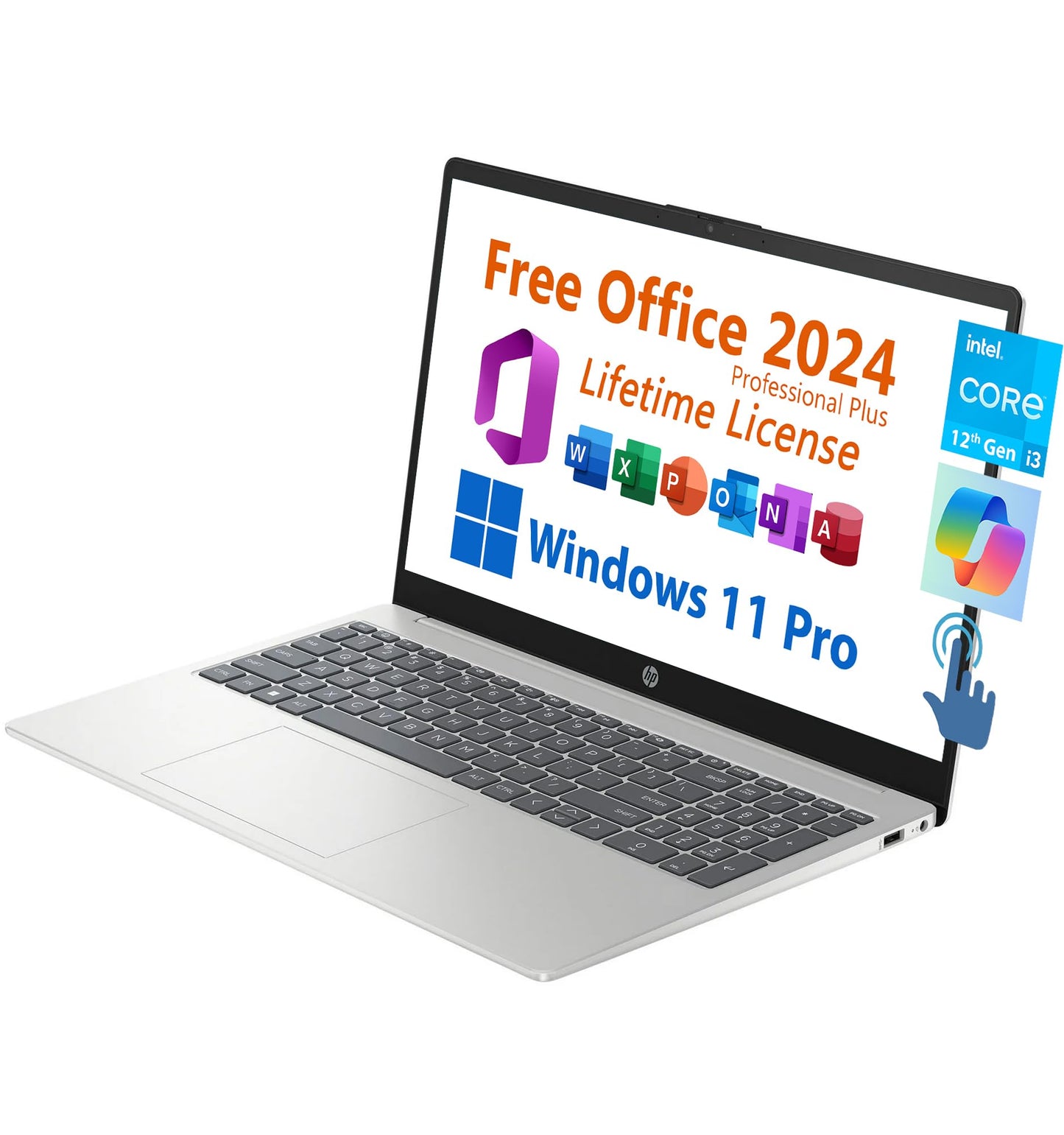 Hp 15.6 Business Laptop, Free Microsoft Office 2024 Lifetime License, Copilot Ai Chat, Hd Touchscreen Display, Intel 6-Core I3-1