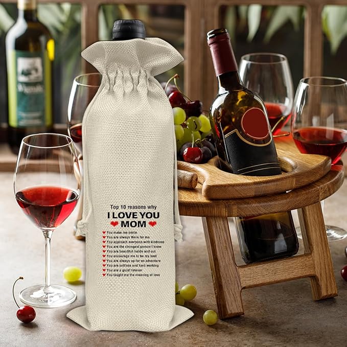 HOIJAUMAI Mom Gift From Son Daughter, Gifts for Mom Birthday Mother's Day Mom Wine Bag Mother Wine Gift Bags