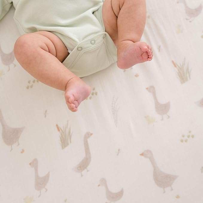 Crane Baby Charlie Farmhouse Goose Crib Fitted Sheet, 100% Cotton Baby Bed Sheets, Farm Nursery Decor, Crib Sheets for Boys and Girls, Baby Registry Gift, Goose Nursery Décor