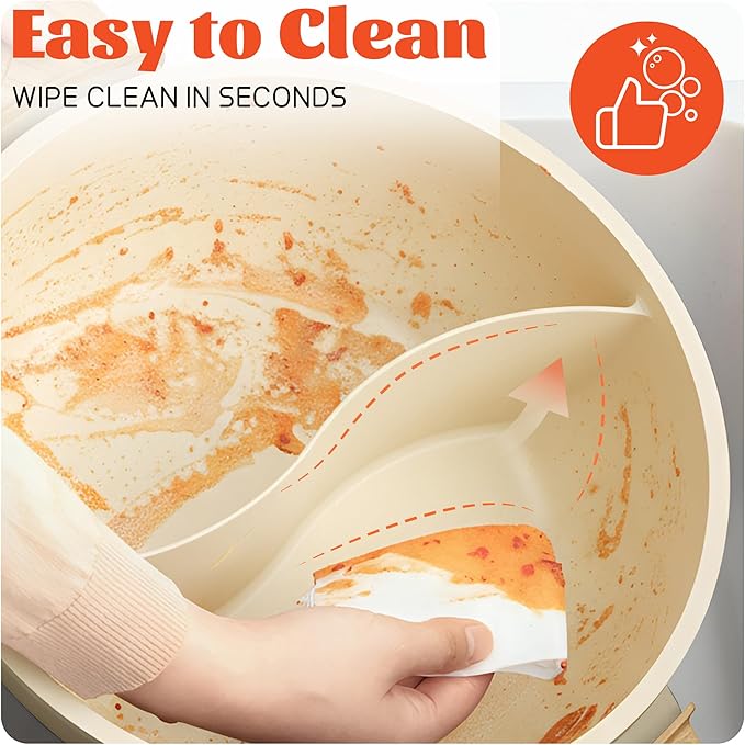 TWIN™ Electric Hot Pot with Divider | PFAS-Free Ceramic Nonstick Pot | EvenHeat Cast Aluminum Body | 1500W Fast Heating | Dual-Flavor Shabu Shabu Pots for Family Use | 1-Yr Warranty