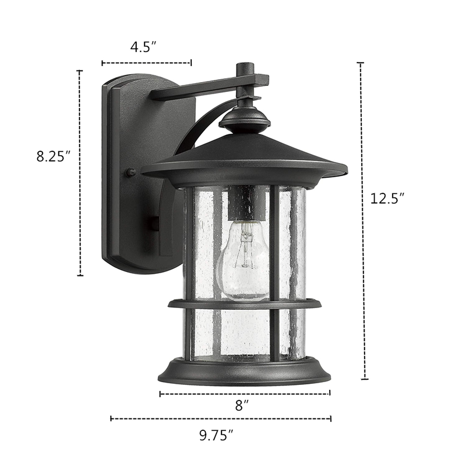Micsiu Textured Black Outdoor Wall Light 2 Pack, Clear Seedy Glass, H12.5, Metal Lantern For Porch, Patio, Backyard